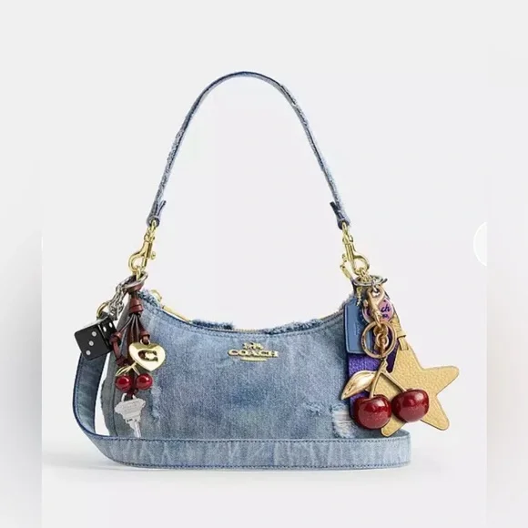 Coach Light Blue Denim Shoulder Bag with Gold Hardware and Purple Tag - Picture 9 of 9